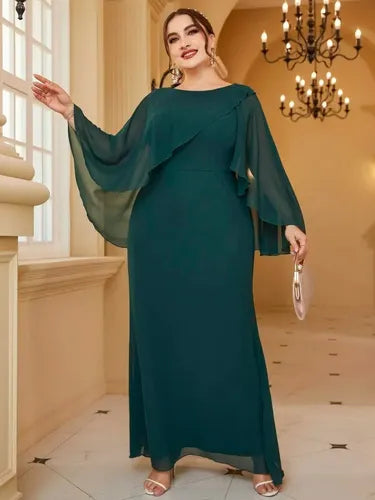 Vestido Fiesta Largo Talla Grande Manga Capa Ep 426