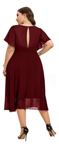 Vestido Fiesta Gasa Talla Grande Manga Corta Vg 101