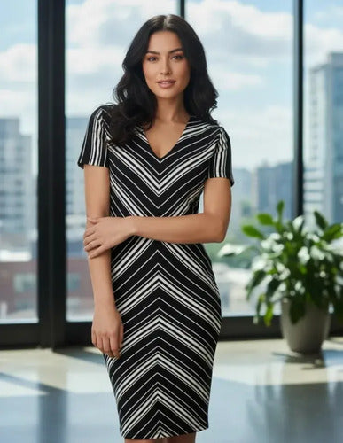 Vestido Formal Oficina Coctel Negro Manga Corta Va 343 Negro M