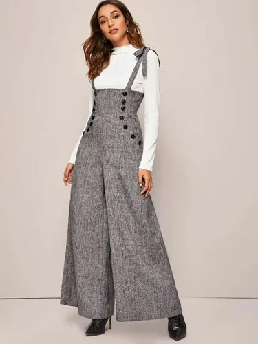 Entero Jumpsuit Overol Mono Pantalón Pierna Ancha  El 175 Gris S