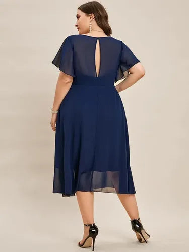 Vestido Fiesta Gasa Talla Grande Manga Corta Vg 101