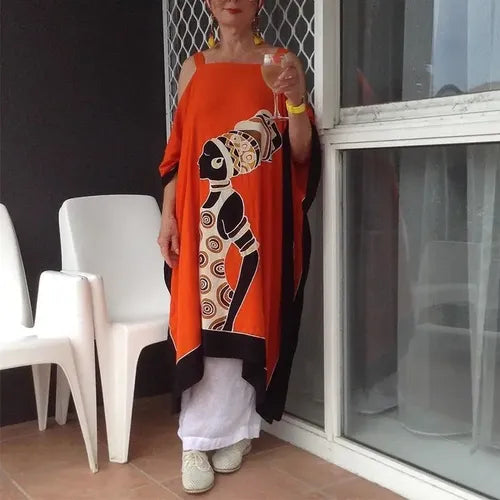 Vestido Blusón Afro Talla Grande Hombros Descubiertos Vd 89