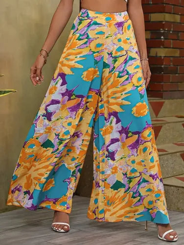 Pantalón Estampado Mujer Cintura Alta Pierna Ancha Pt 05