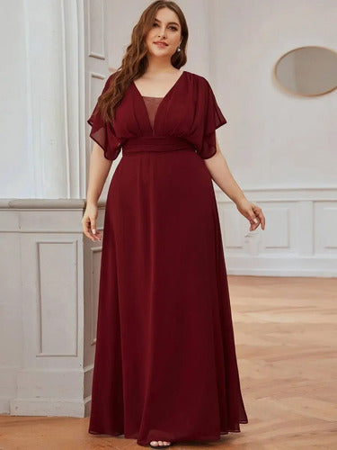 Vestido Fiesta Largo Gasa Talla Grande Manga  Ep 189