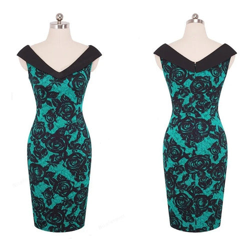 Vestido Negro Con Verde Ajustado Va 312