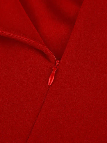 Vestido Oficina Cóctel Casual Acampanado Va 597 Rojo- Negro M