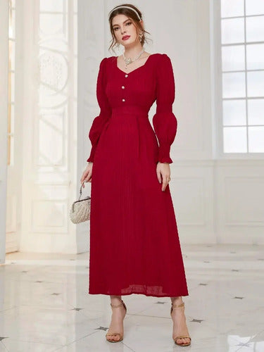 Vestido Escote Corazón Con Mangas  Va 515