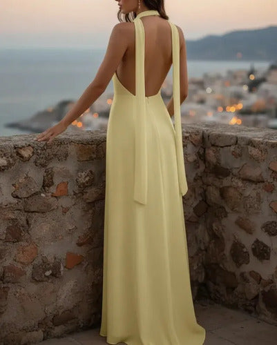 Vestido largo corte princesa escote V