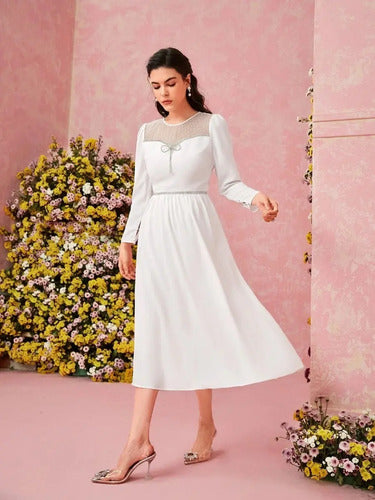 Vestido Blanco Prendedor Novia Civil Fiesta Nc 06 Blanco M