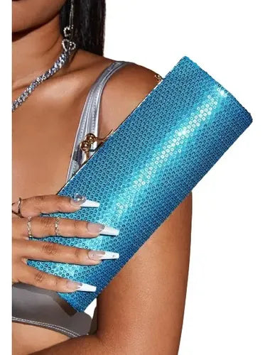Cartera Brillos Fiesta Coctel Día Noche Clutch Mano Ct 12 Azul