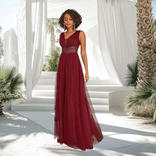 Vestido Fiesta Largo Matrimonio Graduación Ep 194 Bordó 4