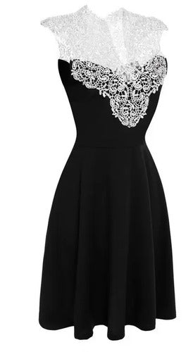 Vestido Negro Encaje Blanco Va 66
