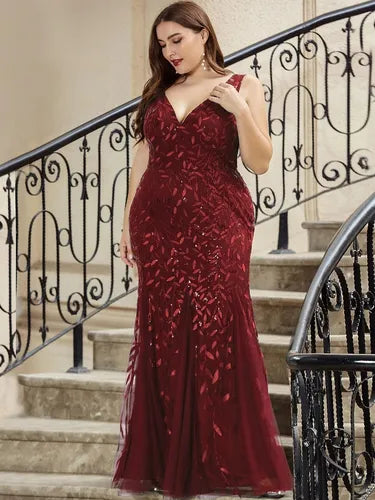 Vestido Fiesta Lentejuela Sirena Tul Talla Grande Ep 143