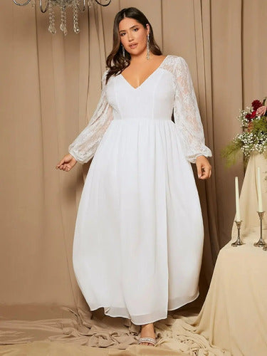 Vestido Novia Largo Blanco Talla Grande Ns 15