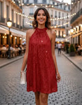 Vestido Mujer Corto Fiesta Lentejuelas Cuello Halter Vl 73