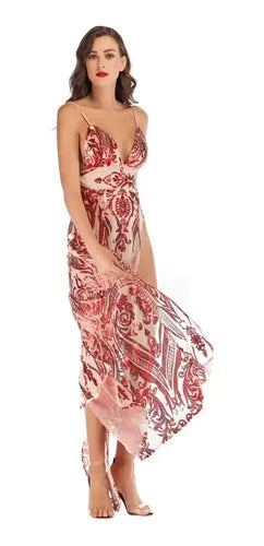 Vestido Sexy Transparencia Lentejuelas Body Vl 36 Rojo L