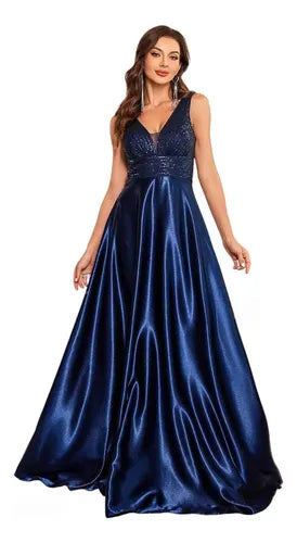 Vestido Fiesta Largo Mujer Lentejuela Satén Ep 240