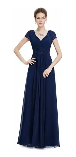Vestido Fiesta Largo Gasa Graduación Matrimonio Ep 82 Azul Oscuro 6