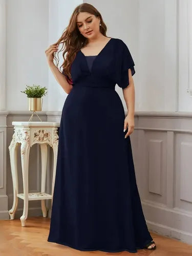 Vestido Fiesta Largo Gasa Talla Grande Manga  Ep 189