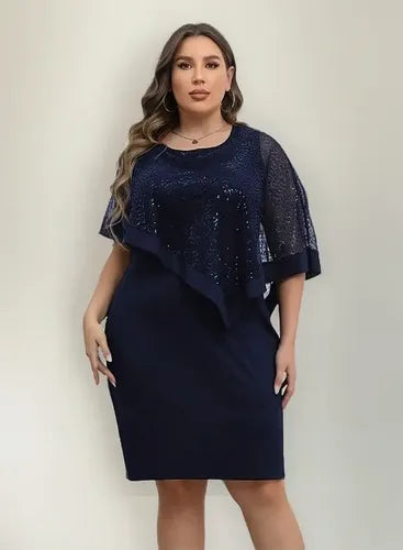 Vestido Fiesta Talla Grande Manga Capa Vg 130