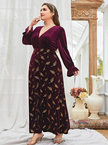 Vestido Escote Cruzado Talla Grande Terciopelo  Vg 111 Multicolor 2xl