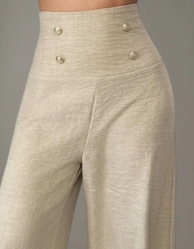 Pantalon Mujer Cintura Alta Pierna Ancha Pt 14 Beige Xs