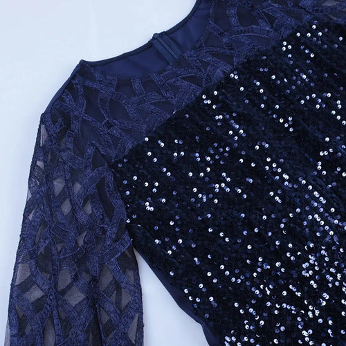 Vestido Fiesta Lentejuela Talla Grande Azul Negro Vg 78