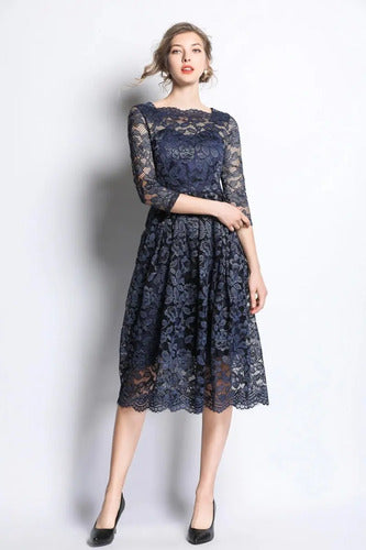 Vestido Formal Coctel Fiesta Encaje Mangas Va 451