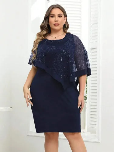 Vestido Fiesta Talla Grande Manga Capa Vg 130