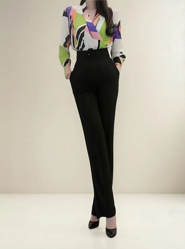 Entero Blusa Pantalón Negro Fiesta Con Cinturón Hq 29 Negro S