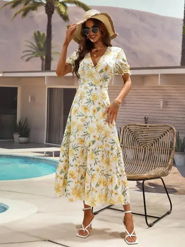 Vestido Gasa Verano Bohemio Con Estampado Floral  Vd 102