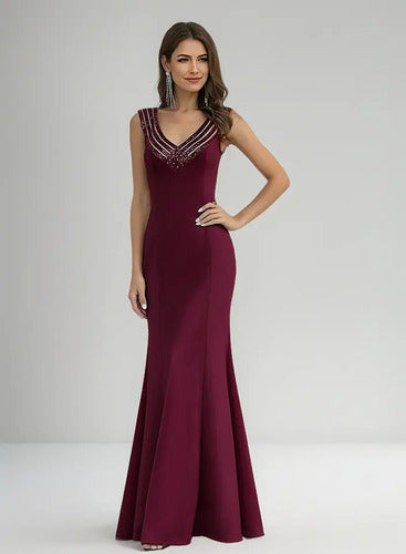 Vestido Fiesta Largo Matrimonio Burdeo   Ep 168