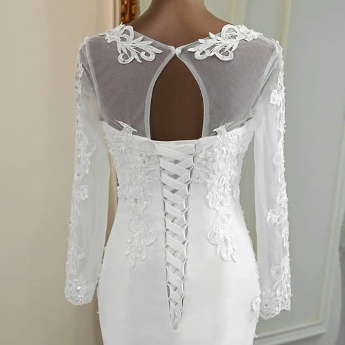 Vestido Novia Marfil Sirena Mangas Corset Delpilar Np 08