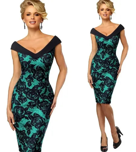 Vestido Negro Con Verde Ajustado Va 312