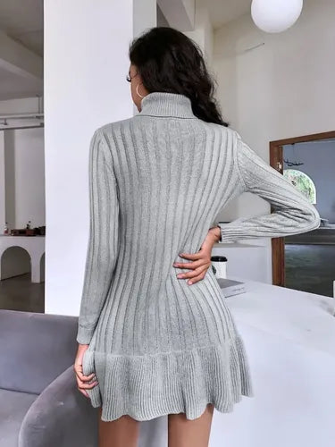 Vestido De Punto Cuello Alto Jersey  Vt 07 Gris M