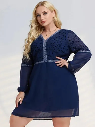 Vestido Fiesta Talla Grande Gasa Bordado Manga Vg 148