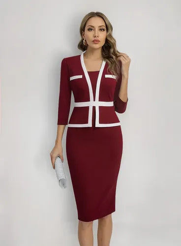 Vestido Ajustado Oficina Cóctel 2 En 1 Bodycon Va 593 Bordó L