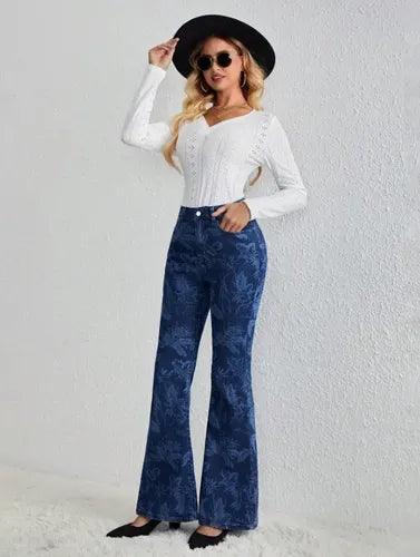 Pantalón Jeans Mujer Pierna Ancha Estampado Pt 17 Azul 27
