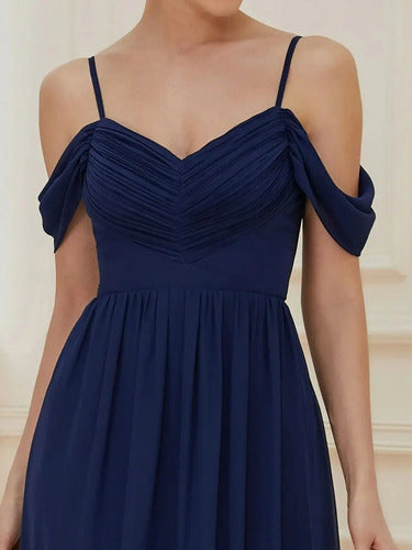 Vestido Gasa Fiesta Largo Matrimonio Graduación Ep 197 Azul 4