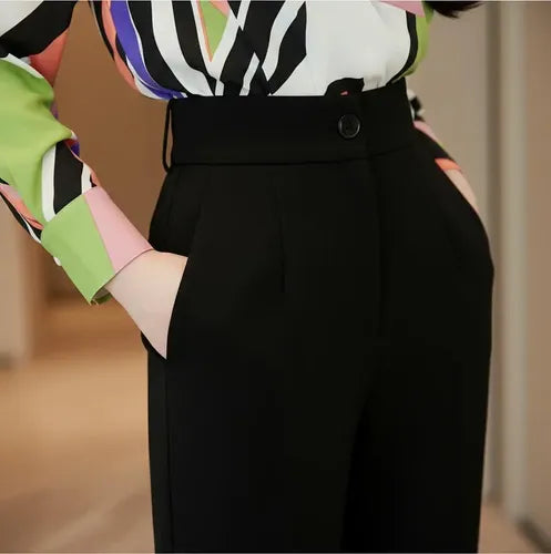 Entero Blusa Pantalón Negro Fiesta Con Cinturón Hq 29 Negro S
