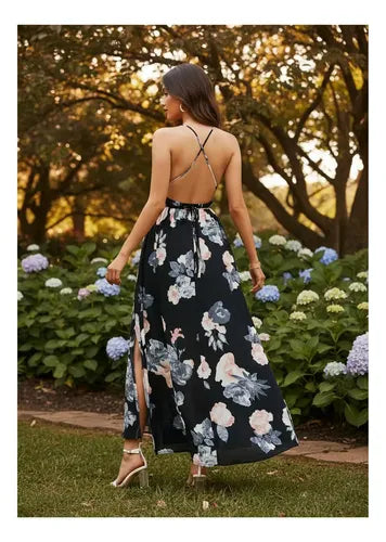 Vestido Maxi Largo Bohemio Cruzado Con Abertura  Vd 96