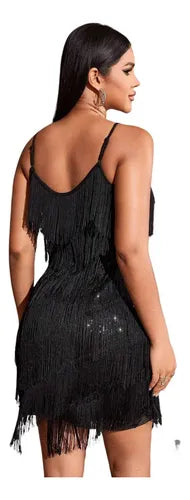 Vestido Fiesta Corto Lentejuelas Con Flecos Vl 41