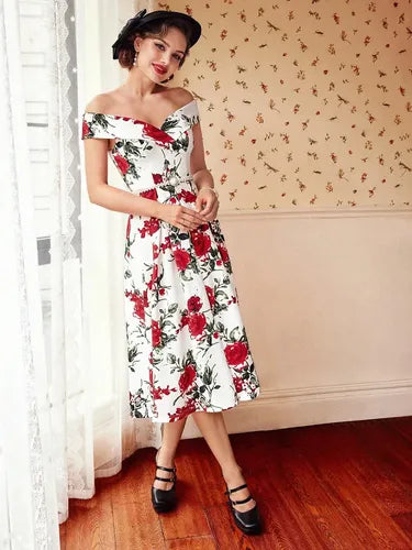 Vestido Vintage Pin Up, Swing Y Años 50, Rockabilly Va 147 Blanco S