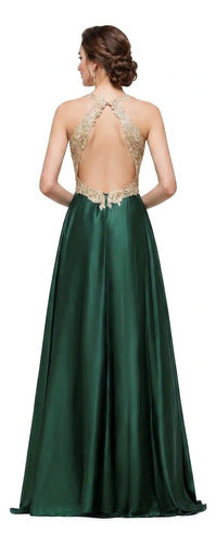Vestido largo de fiesta en satín halter
