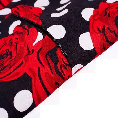 Vestido Vintage Pin Up Negro Flores Rojas Años 50  Va 419