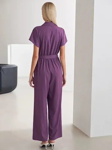 Entero Jumpsuit Mono Fiesta Con Cinturón Bolsillo El 113 Violeta S