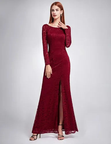 Vestido Fiesta Encaje Largo Ajustado Manga Larga Ep 92