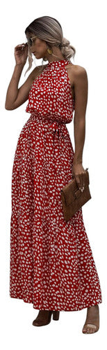 Vestido Estampado Floral Halter Con Cinturón Vd 112