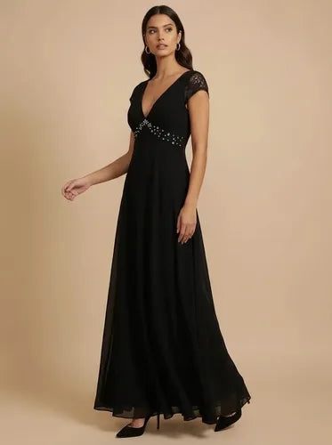 Vestido largo gasa hombros descubiertos