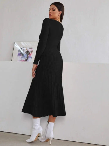 Vestido De Punto Cuello Cruzado Jersey Canalé Vt 01